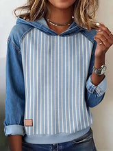 Sweat à capuche patchwork motif rayé pour femmes